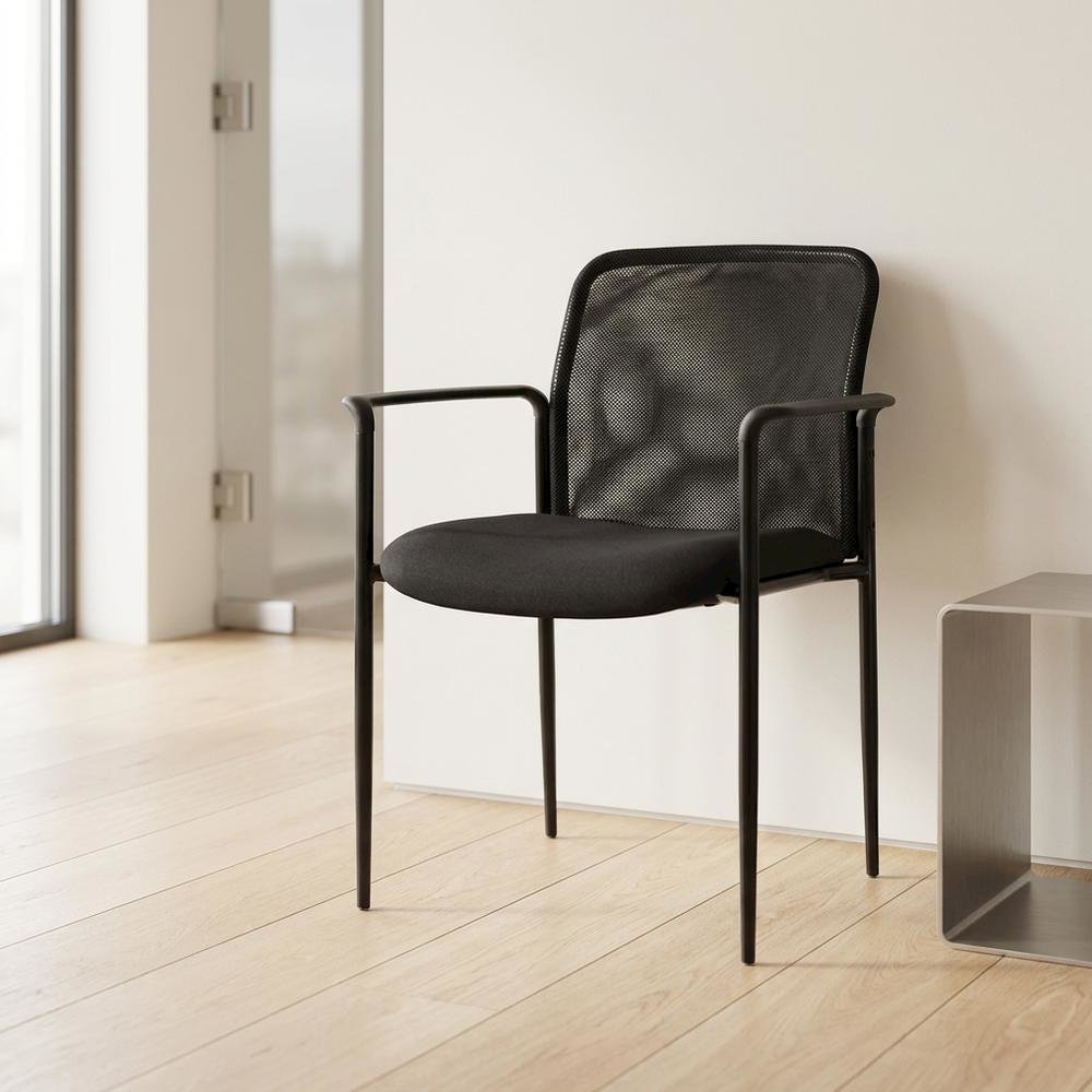 Mesh Guest Chair with Steel Tubular Four-Leg Base, Arms, and Breathable Back