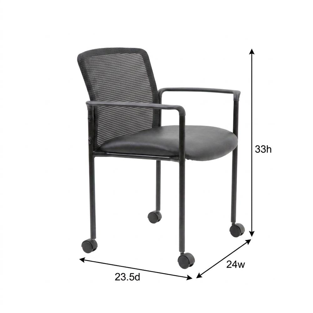 Mesh and Caressoft Guest Chair with Dual-Wheel Casters, Tubular Steel Base