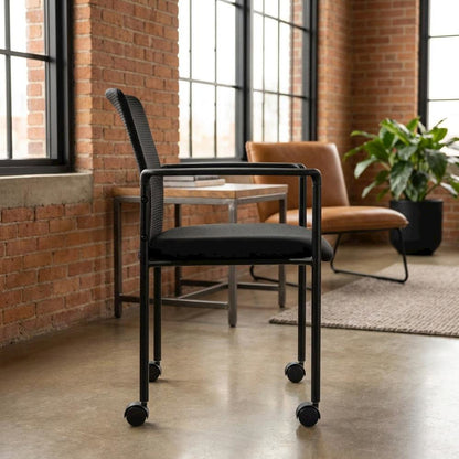 Mesh and Caressoft Guest Chair with Dual-Wheel Casters, Tubular Steel Base