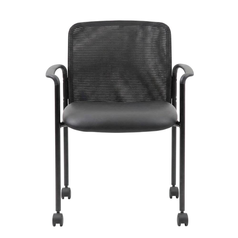 Mesh and Caressoft Guest Chair with Dual-Wheel Casters, Tubular Steel Base