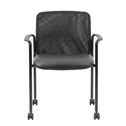 Mesh and Caressoft Guest Chair with Dual-Wheel Casters, Tubular Steel Base