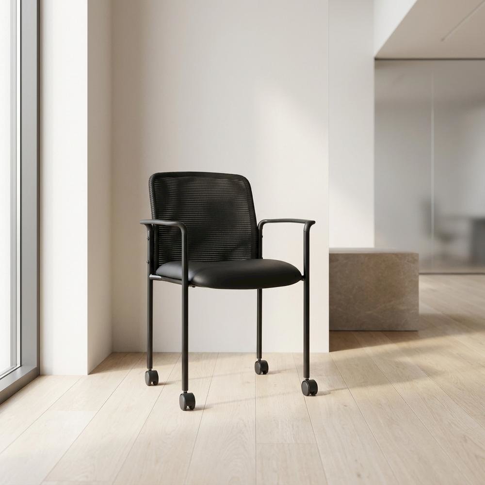 Mesh and Caressoft Guest Chair with Dual-Wheel Casters, Tubular Steel Base