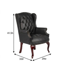 Leather-Upholstered Wingback Guest Chair with Mahogany Leg Base for Living Room