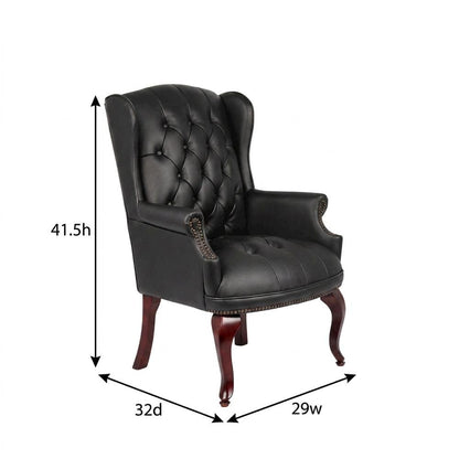 Leather-Upholstered Wingback Guest Chair with Mahogany Leg Base for Living Room