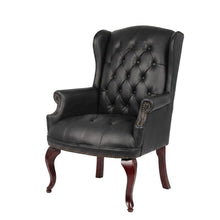 Leather-Upholstered Wingback Guest Chair with Mahogany Leg Base for Living Room