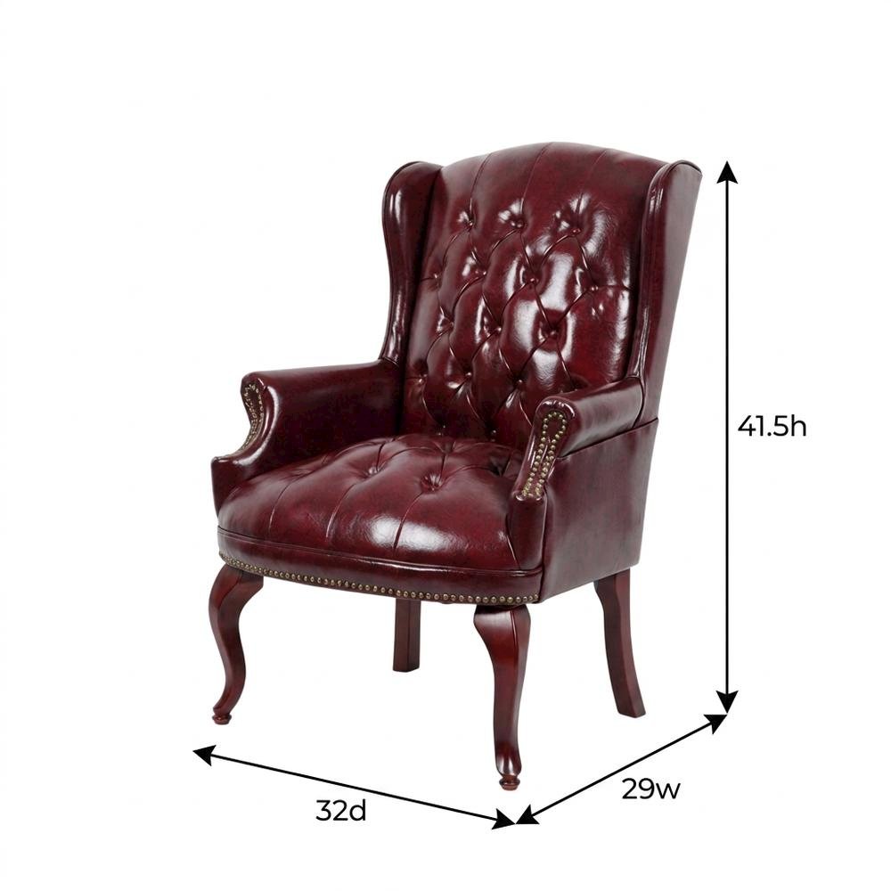 Leather-Upholstered Wingback Guest Chair, Mahogany 4-Leg Base for Living Room