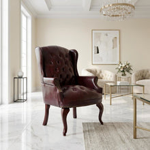 Leather-Upholstered Wingback Guest Chair, Mahogany 4-Leg Base for Living Room