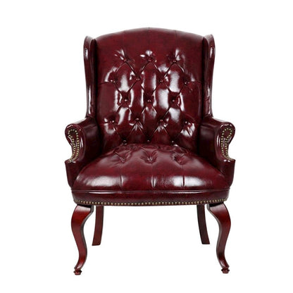 Leather-Upholstered Wingback Guest Chair, Mahogany 4-Leg Base for Living Room