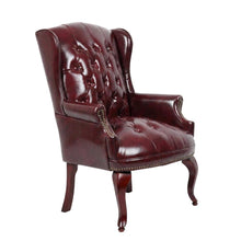 Leather-Upholstered Wingback Guest Chair, Mahogany 4-Leg Base for Living Room