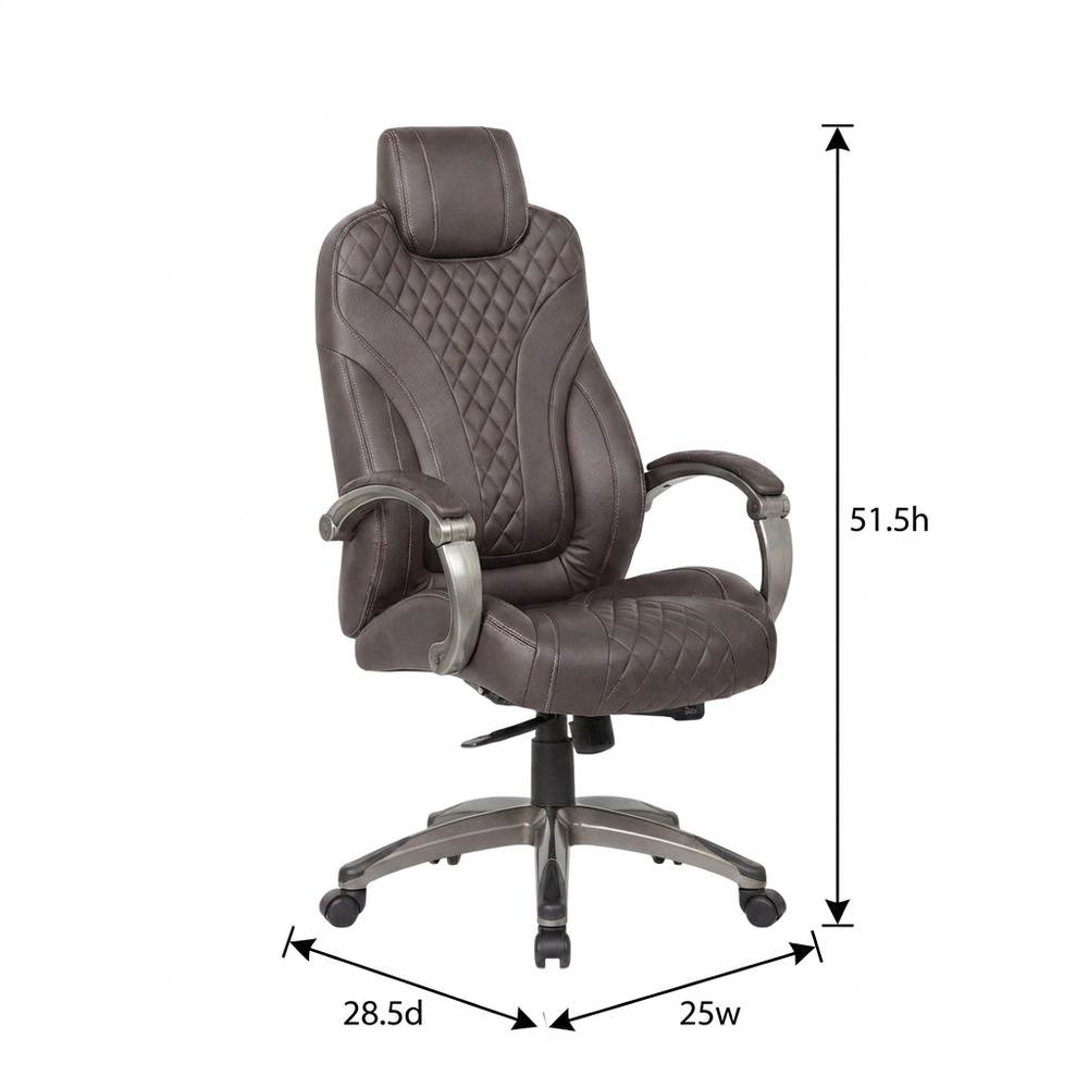 LeatherPlus Executive Armchair with Hinged Arms and Adjustable Heights, Brown