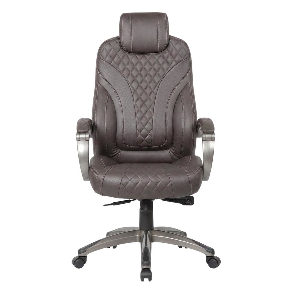 LeatherPlus Executive Armchair with Hinged Arms and Adjustable Heights, Brown