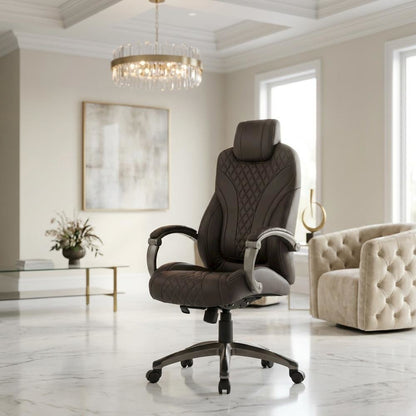 LeatherPlus Executive Armchair with Hinged Arms and Adjustable Heights, Brown