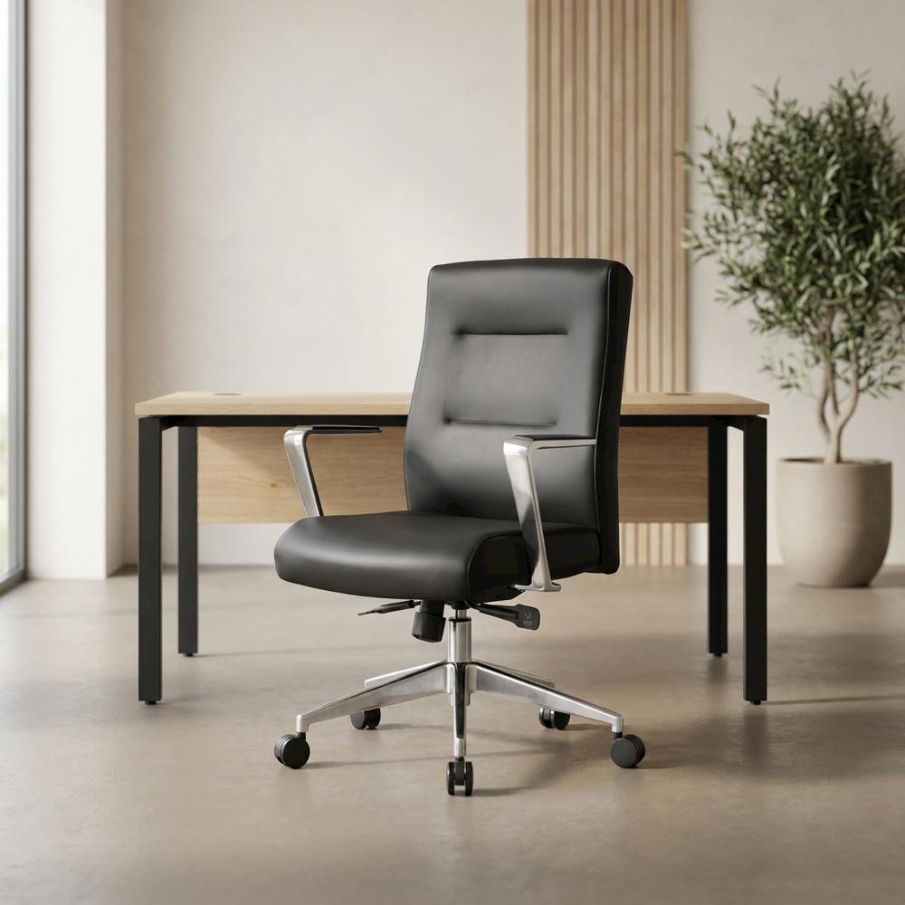 Vinyl High-Back Conference Chair with Aluminum Arms and Base, Adjustable