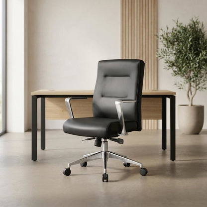 Vinyl High-Back Conference Chair with Aluminum Arms and Base, Adjustable