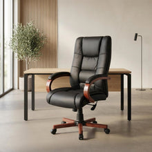 CaressoftPlus High-Back Executive Chair with Cherry Wood Base and Arms