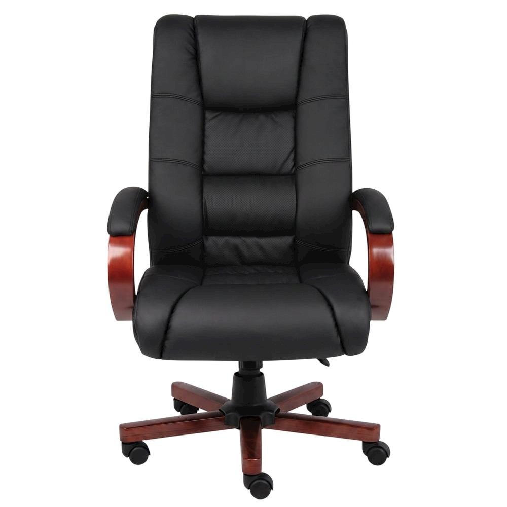CaressoftPlus High-Back Executive Chair with Cherry Wood Base and Arms