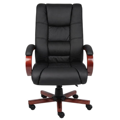 CaressoftPlus High-Back Executive Chair with Cherry Wood Base and Arms