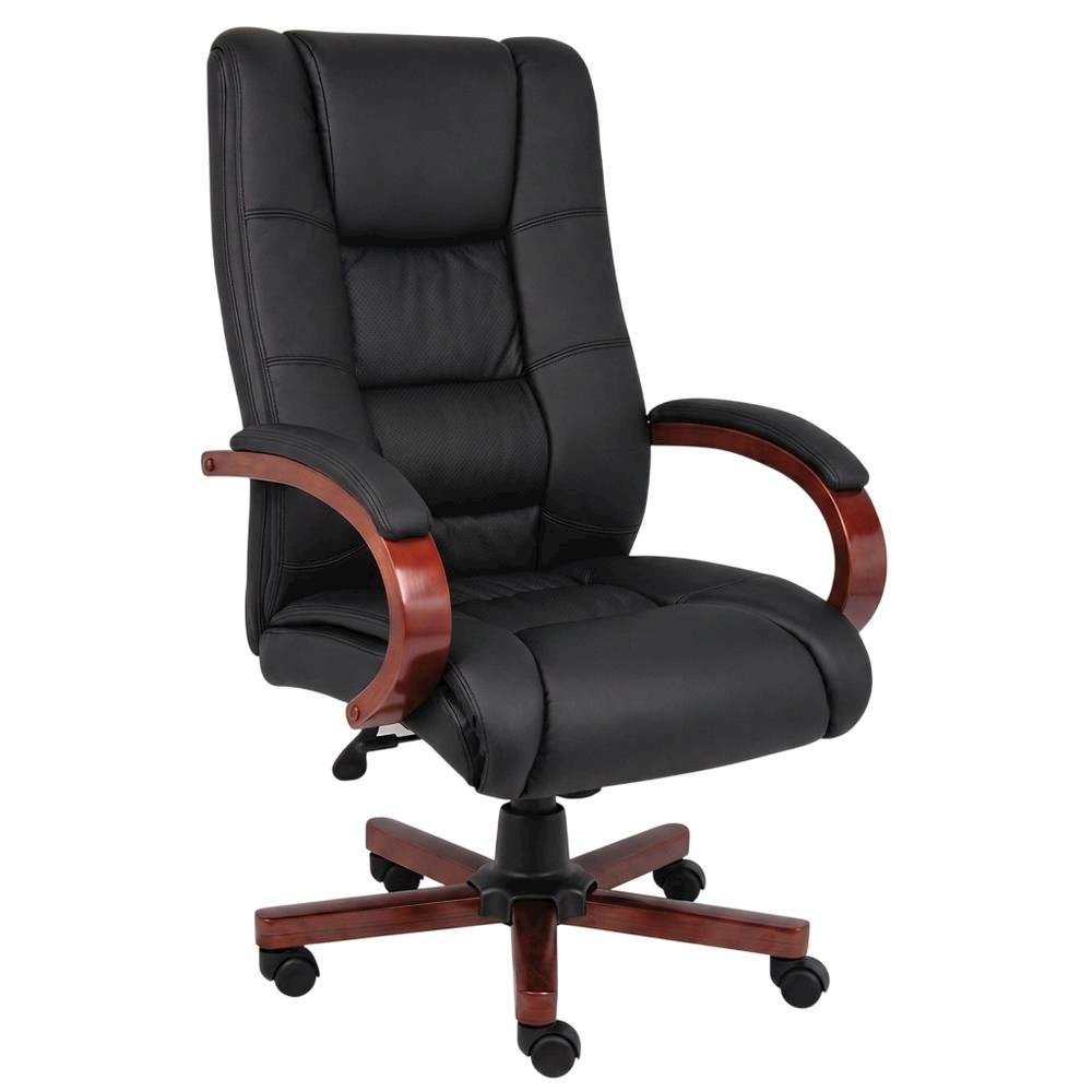 CaressoftPlus High-Back Executive Chair with Cherry Wood Base and Arms