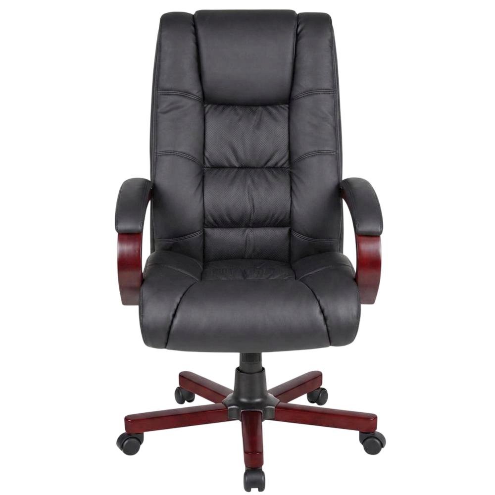 CaressoftPlus High-Back Executive Chair with Mahogany Wood Base and Arms