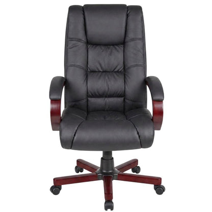 CaressoftPlus High-Back Executive Chair with Mahogany Wood Base and Arms