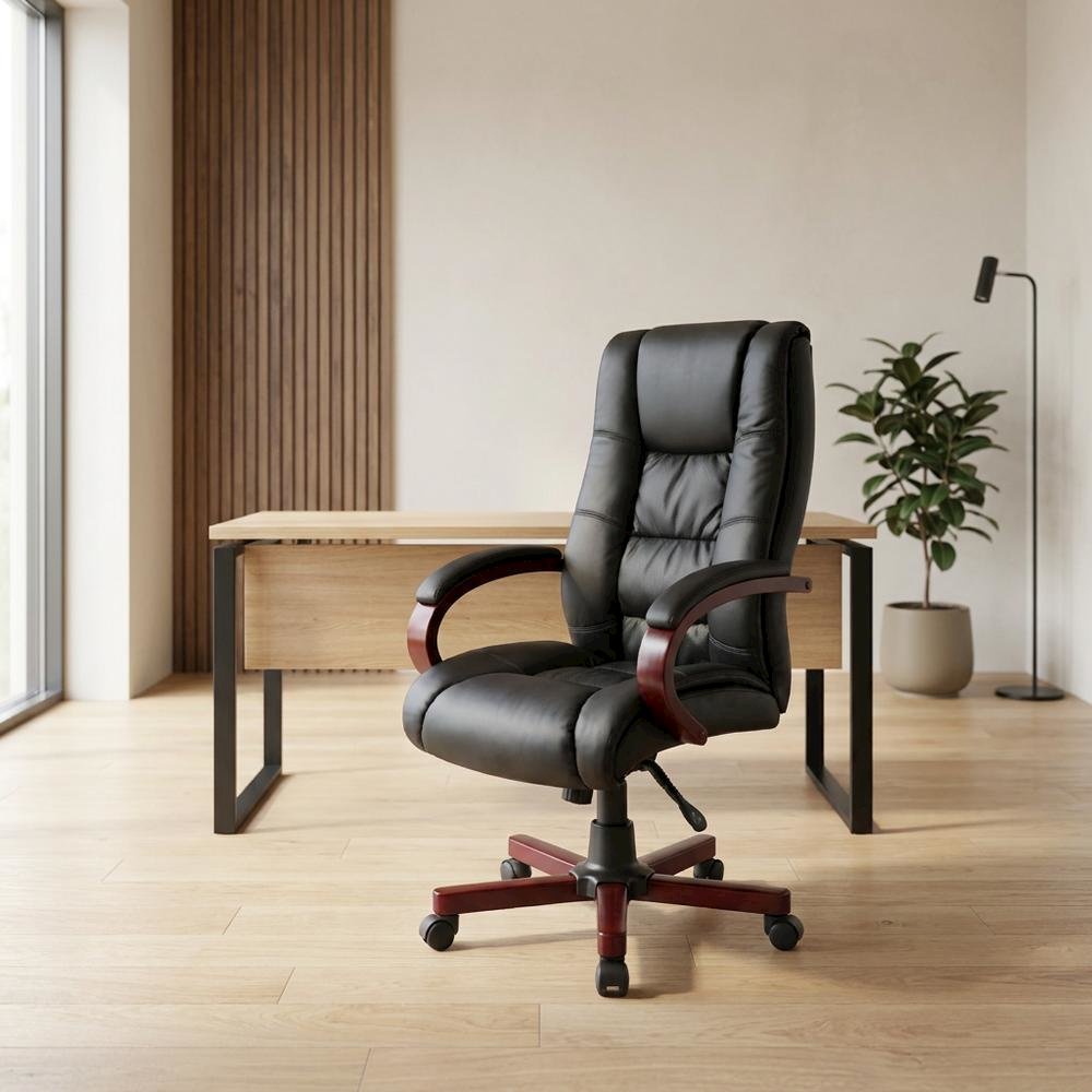 CaressoftPlus High-Back Executive Chair with Mahogany Wood Base and Arms