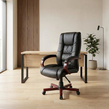 CaressoftPlus High-Back Executive Chair with Mahogany Wood Base and Arms
