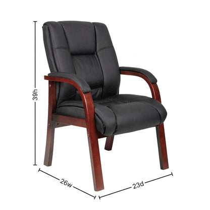 CaressoftPlus Mid-Back Guest Chair with Cherry Wood Finished Frame for Entryway