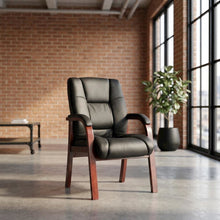 CaressoftPlus Mid-Back Guest Chair with Cherry Wood Finished Frame for Entryway
