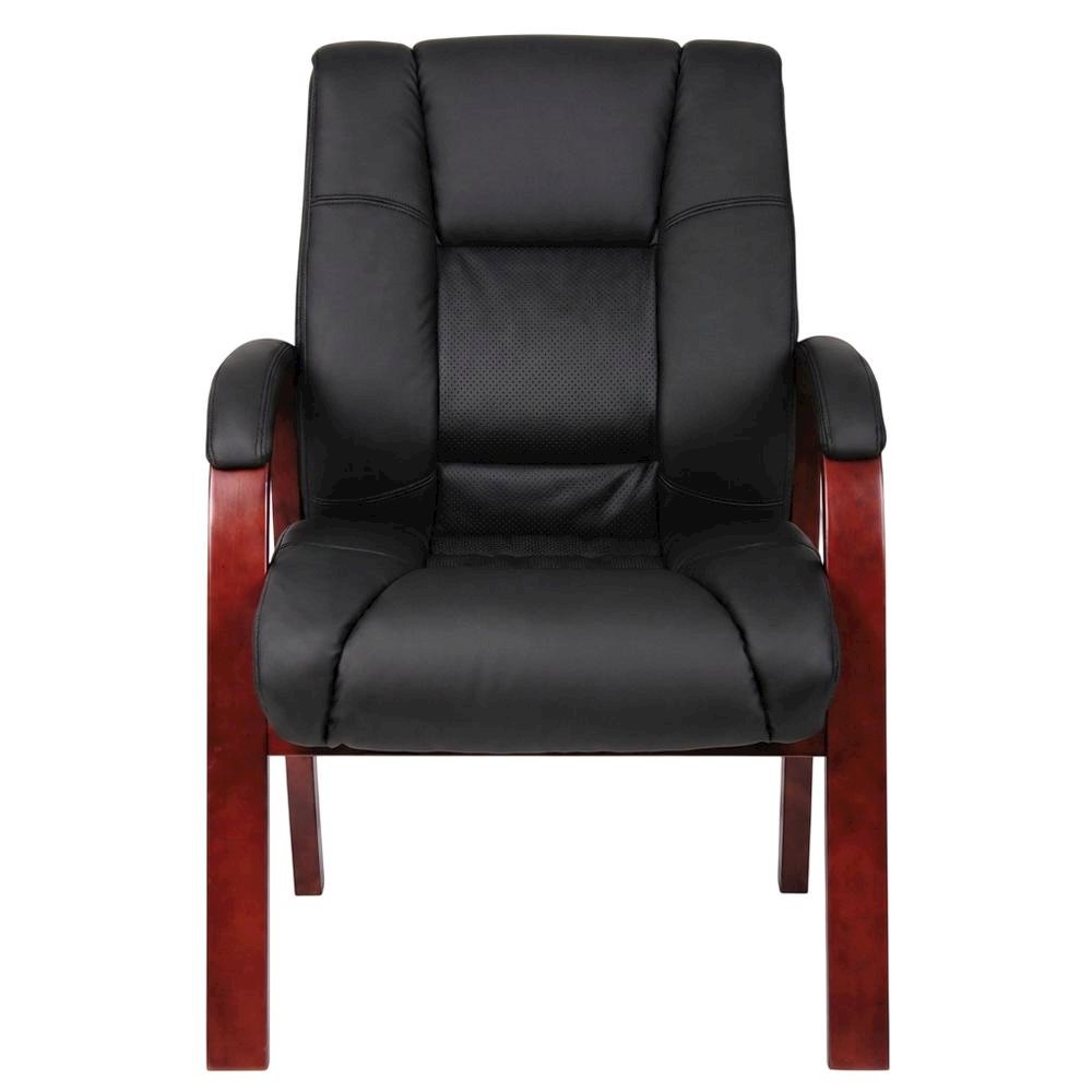 CaressoftPlus Mid-Back Guest Chair with Cherry Wood Finished Frame for Entryway
