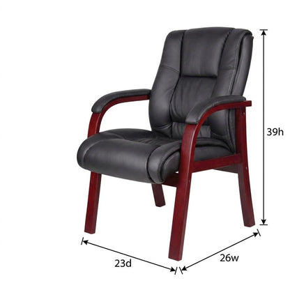CaressoftPlus Mid Back Guest Chair with Mahogany Four-Leg Base and Padded Arms