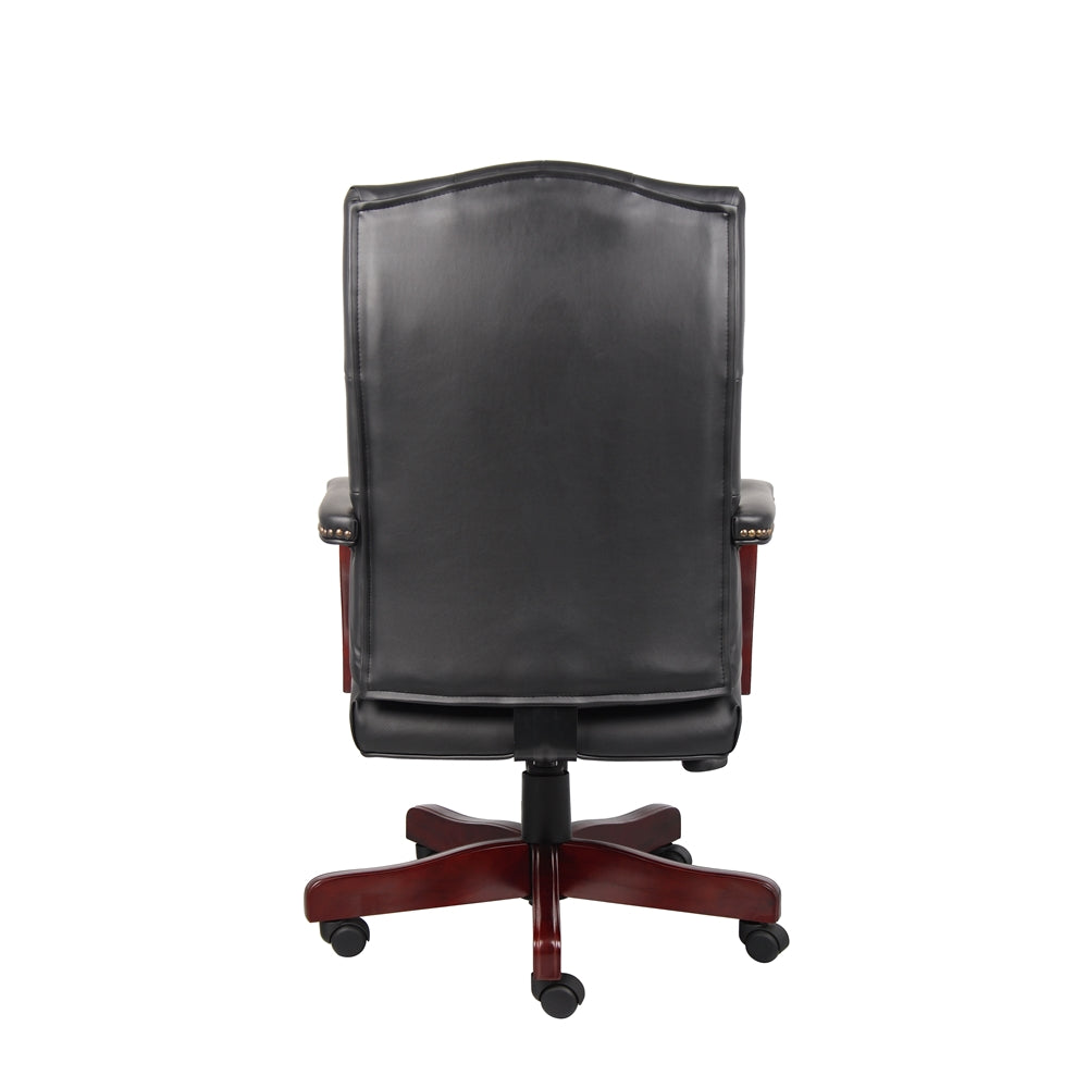 Boss Classic Black Caressoft Chair With Mahogany Finish Frame