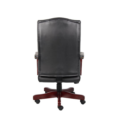 Boss Classic Black Caressoft Chair With Mahogany Finish Frame