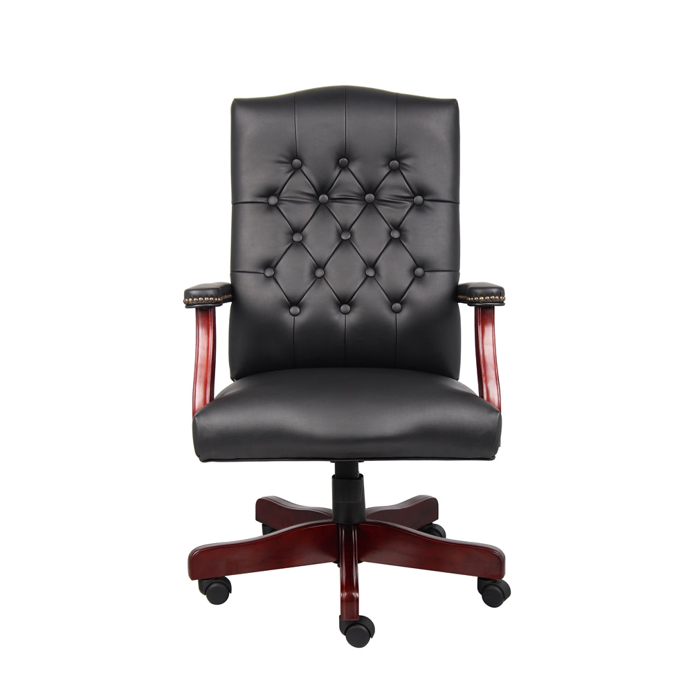 Boss Classic Black Caressoft Chair With Mahogany Finish Frame