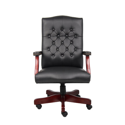 Boss Classic Black Caressoft Chair With Mahogany Finish Frame