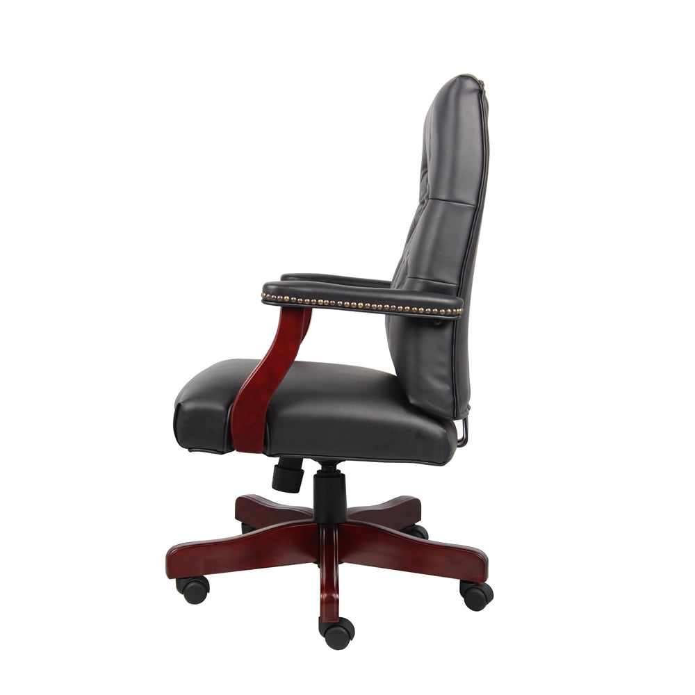 Boss Classic Black Caressoft Chair With Mahogany Finish Frame