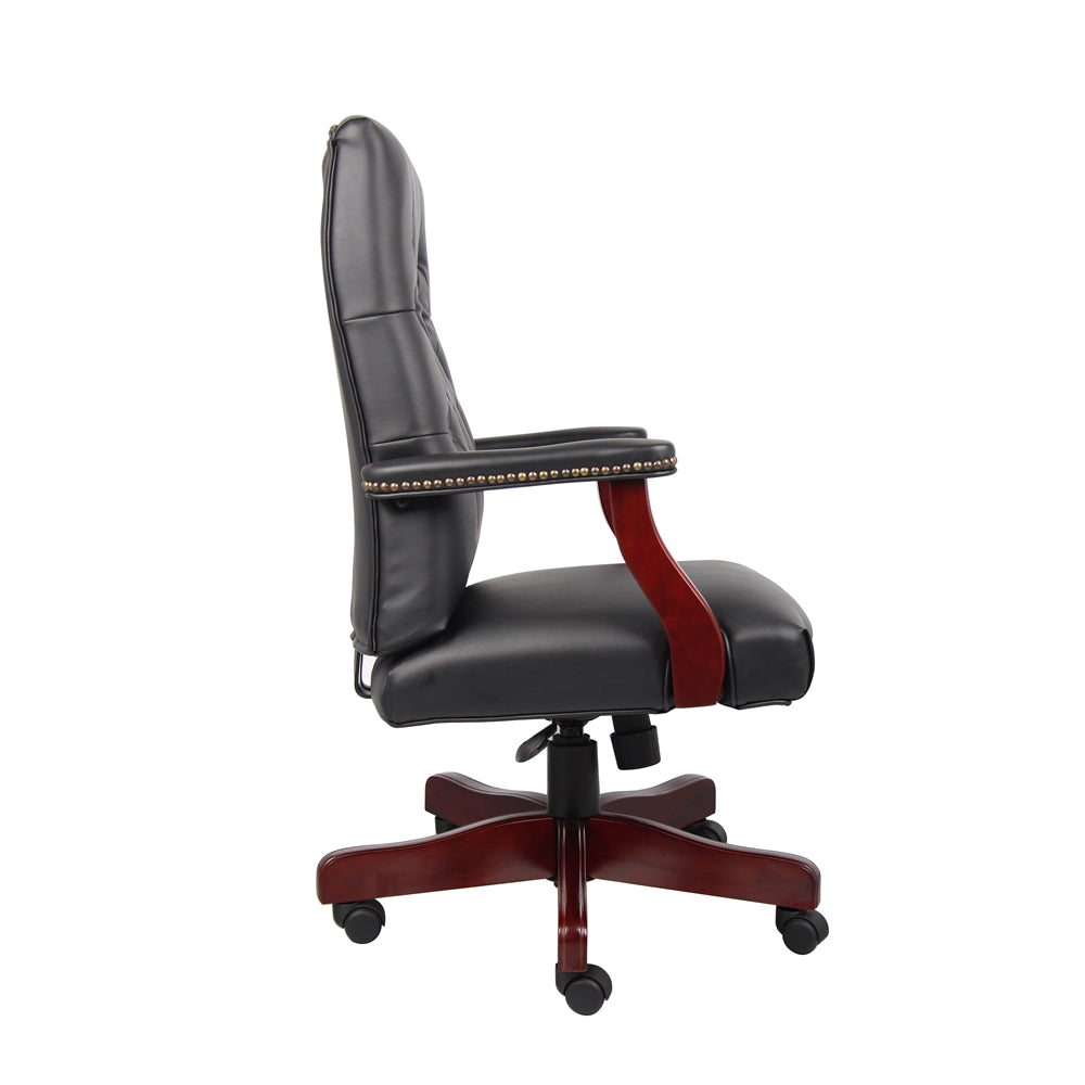 Boss Classic Black Caressoft Chair With Mahogany Finish Frame