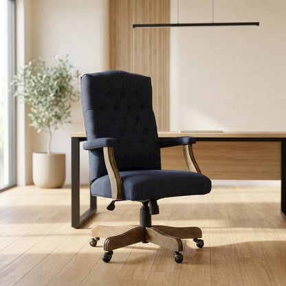 Linen Mid-Back Executive Office Chair with Padded Arms and Spring Tilt