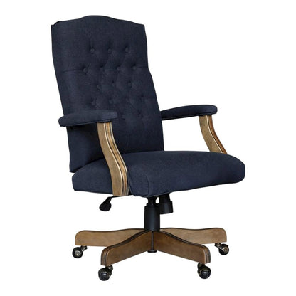 Linen Mid-Back Executive Office Chair with Padded Arms and Spring Tilt