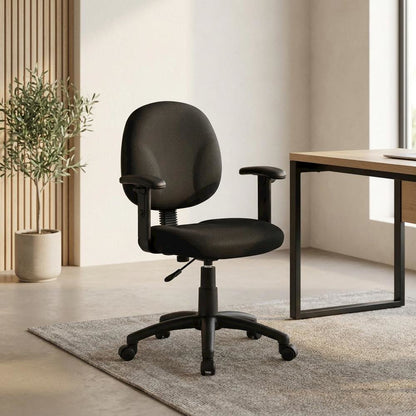 Crepe-Upholstered Diamond-Stitched Task Chair with Adjustable Arms, Nylon Base