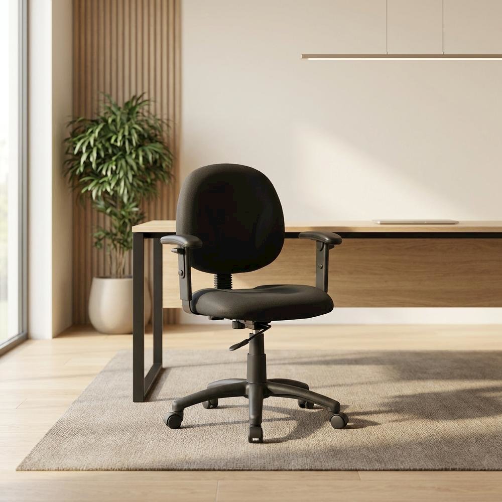 Crepe-Upholstered Diamond-Stitched Task Chair with Adjustable Arms, Nylon Base