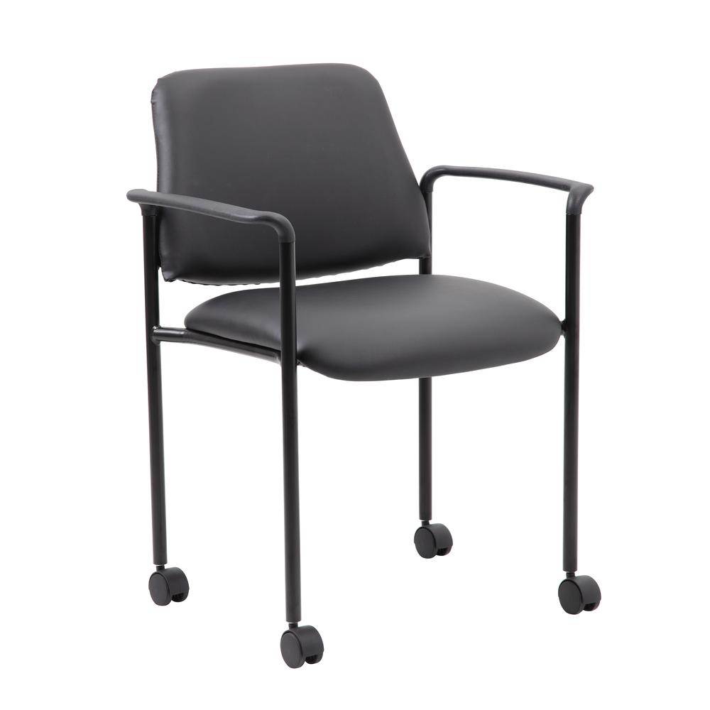 Boss Square Back  Diamond Stacking Chair W/Arm In Black Caressoft
