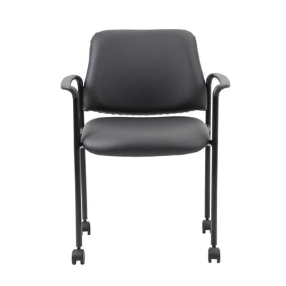 Boss Square Back  Diamond Stacking Chair W/Arm In Black Caressoft