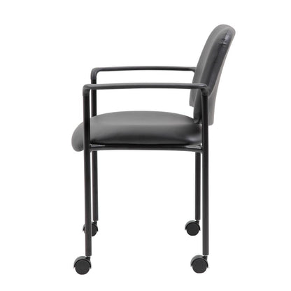 Boss Square Back  Diamond Stacking Chair W/Arm In Black Caressoft