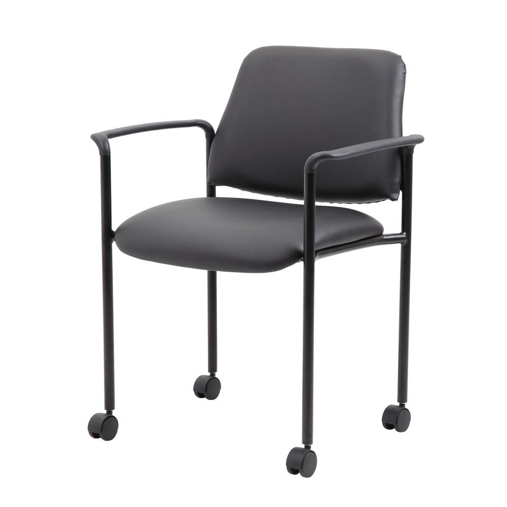 Boss Square Back  Diamond Stacking Chair W/Arm In Black Caressoft