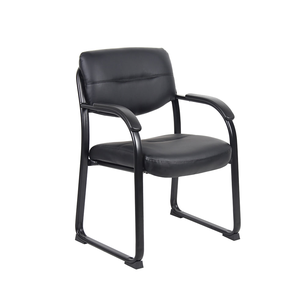 Boss Leather Sled Base Side Chair W/ Arms