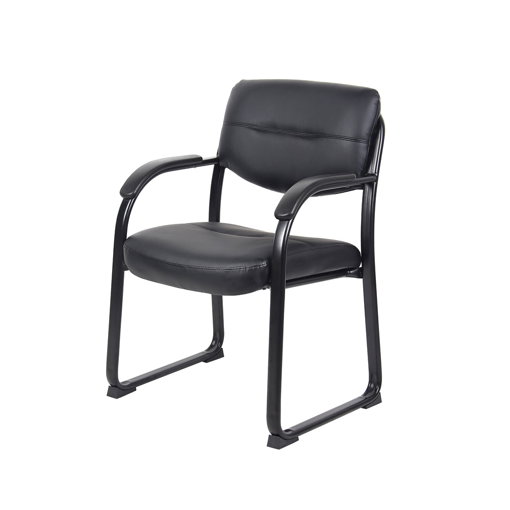 Boss Leather Sled Base Side Chair W/ Arms