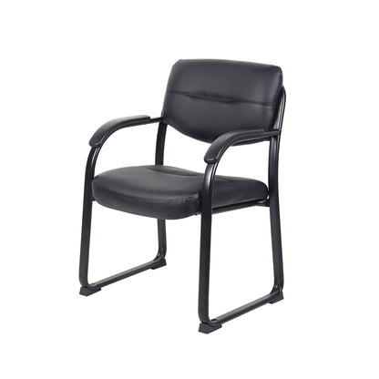 Boss Leather Sled Base Side Chair W/ Arms