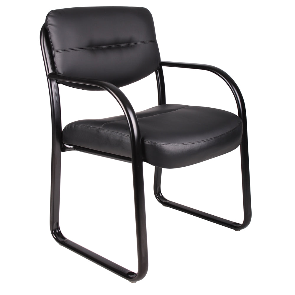 Boss Leather Sled Base Side Chair W/ Arms