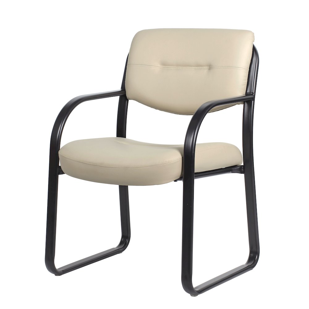 Boss Leather Sled Base Side Chair, Beige