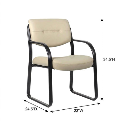 LeatherPlus Armless Side Chair with Sled Base, Desk Chair No Wheels, Beige